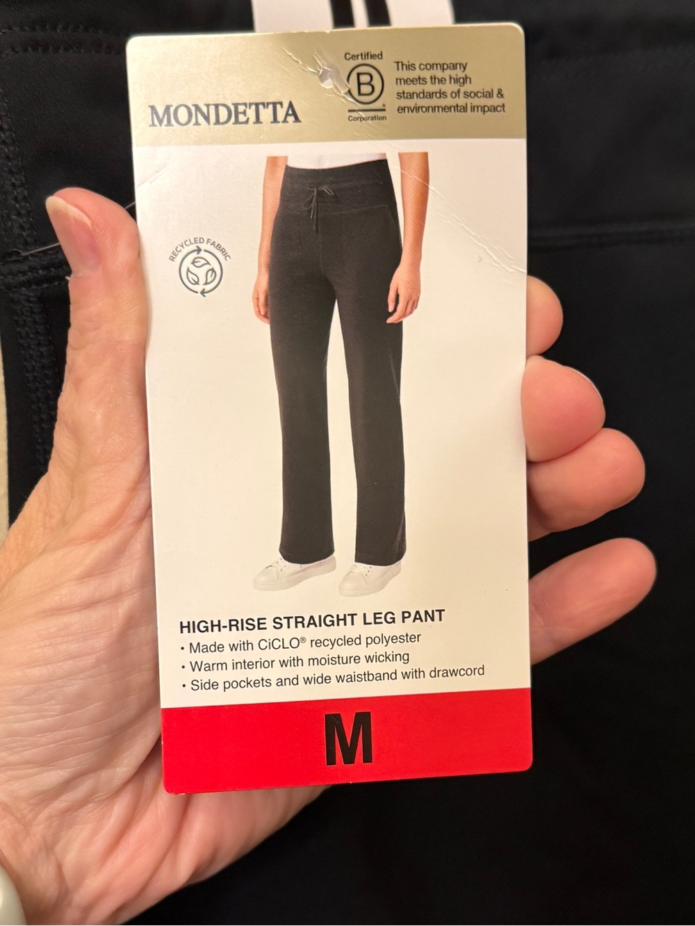 Mondetta Black High Rise Straight Leg Active Tech Pants Womens L NWT - Picture 5 of 8